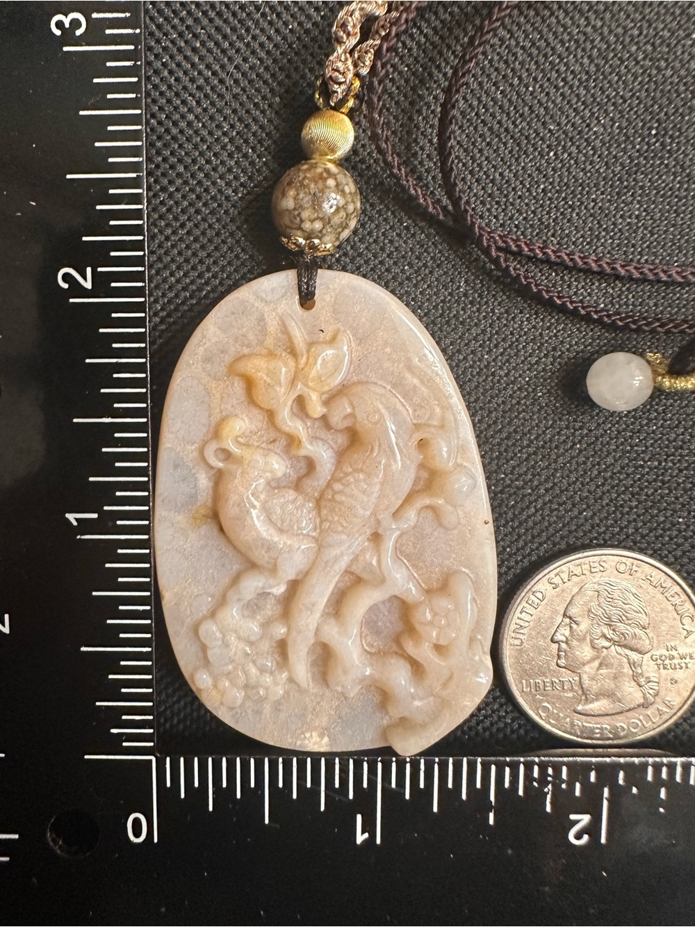 Coral Fossil Birds Pendant with Ocean Jasper on Adjustable Rope - Picture 15 of 15